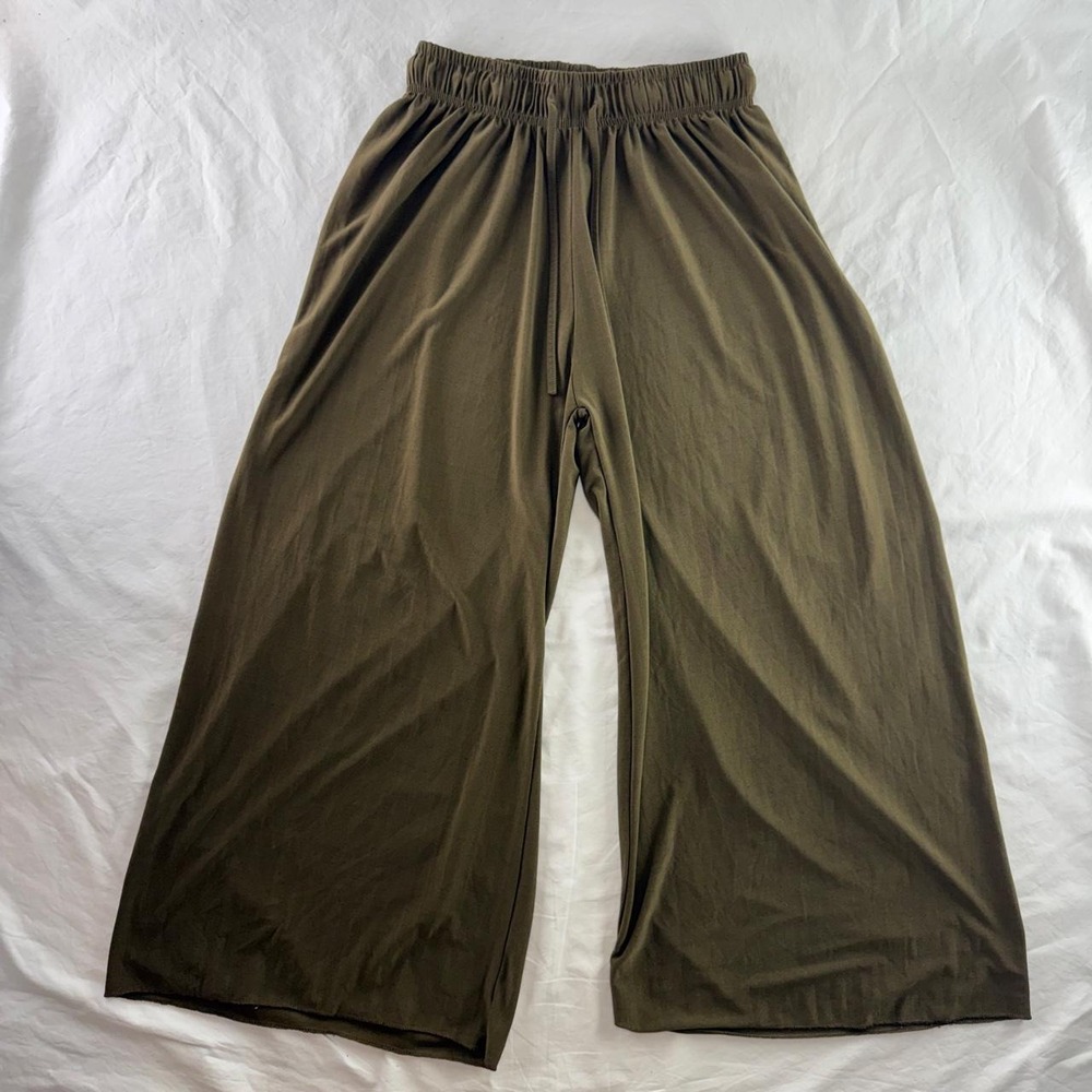 Olive Green Wide Leg Pull On Pants Womens OS Boho Hippie